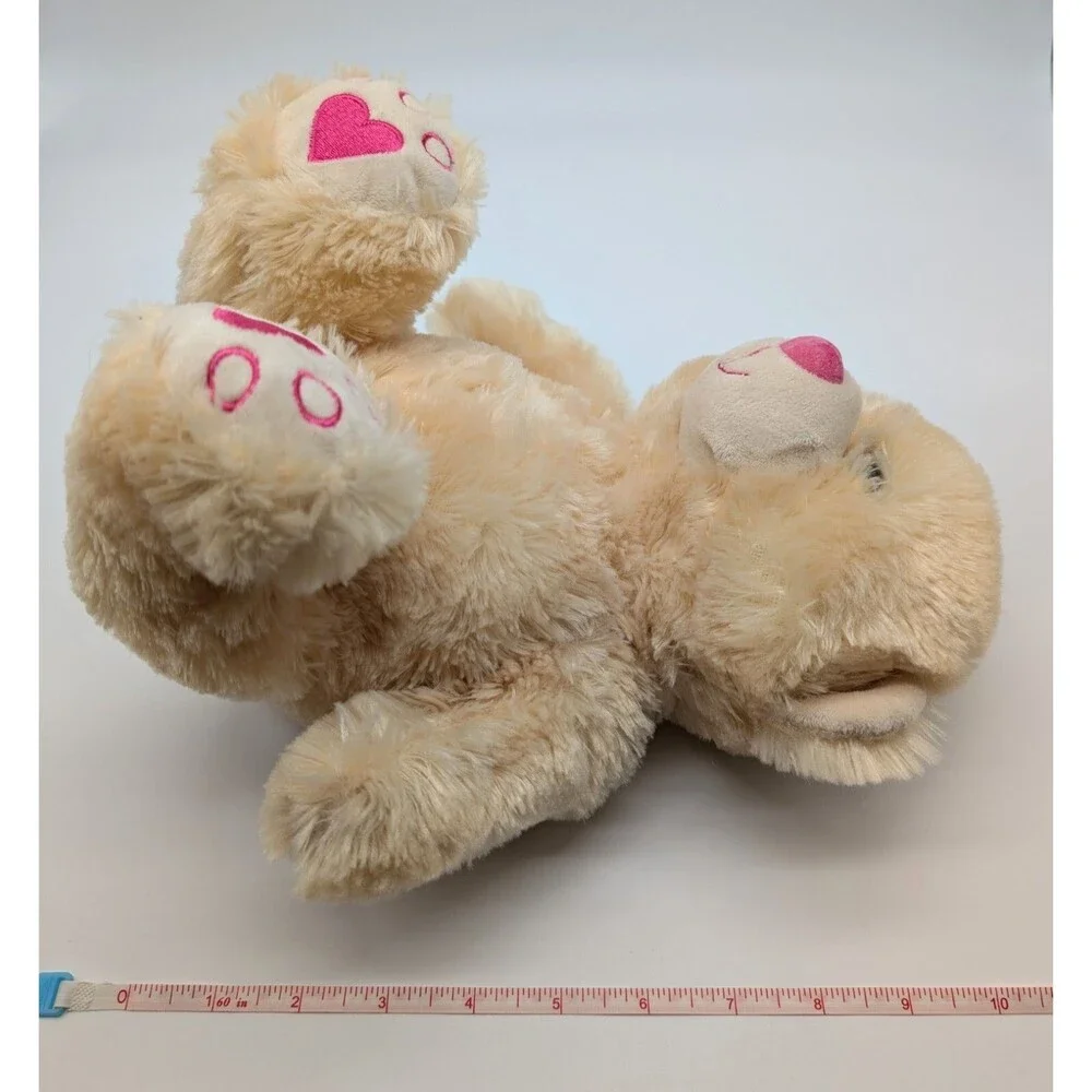 Tan Brown Plush Teddy Bear Pink Heart Nose Paw Prints Valentine's Day Hug Fun
